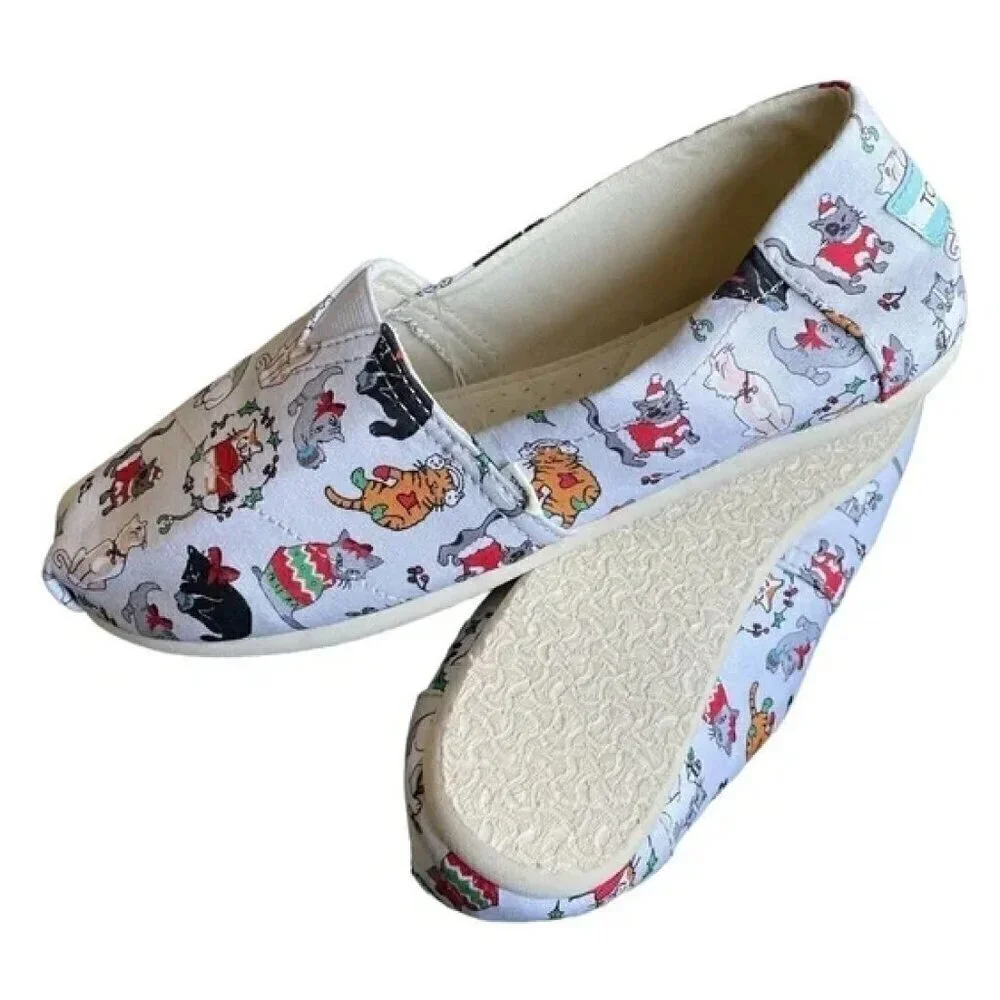Toms Christmas Cats 6 Festive Holiday Slip‎ On Shoes - Picture 2 of 4